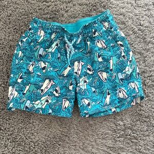 Cat & Jack Teal Shark Pattern Swim Trunks